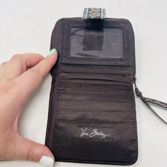Vera Bradley Java Blue Zip & Snap Tab Quilted Wallet with ID Window Blue/Brown - Picture 6 of 6
